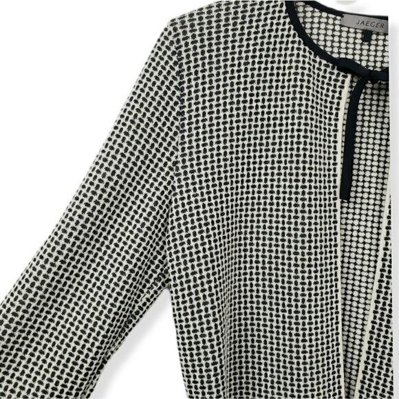 Women VTG 90s Black White Knit Cardigan M Classic Ladylike Old Money Retro Mod - Picture 3 of 7